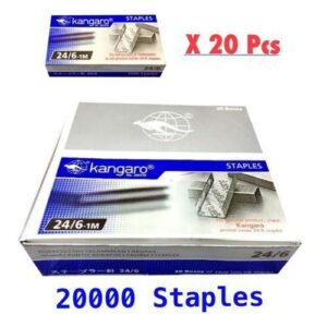 Authentic Kangaroo Staples- Carton Of 20 Boxes - 20000 Staple Wires - Size: 24/6