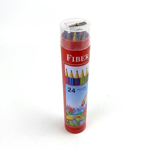 24-color colored pencils with multi-functional built-in plastic pencil sharpener cover and case.