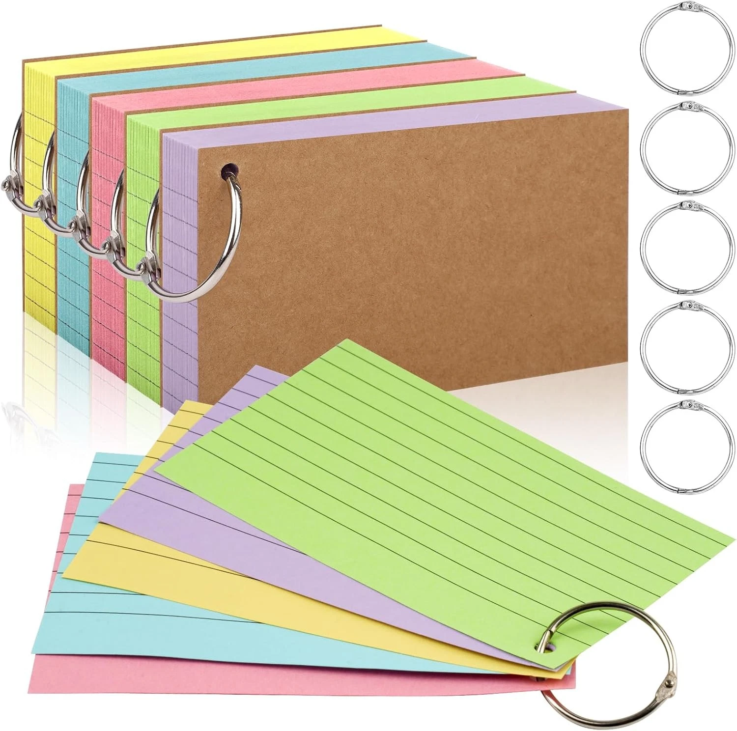 350 Pcs Index Cards light blue, green, purple, yellow, pink
